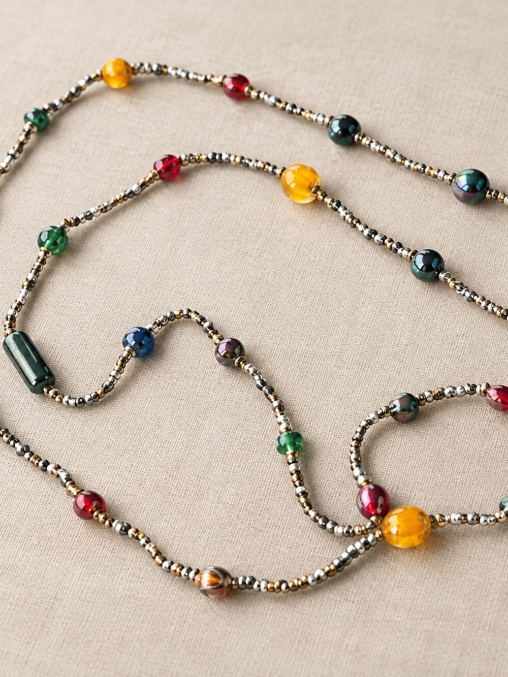 VTG 90s Deadstock Multi Color Glass Bead 50” Long Rope Necklace